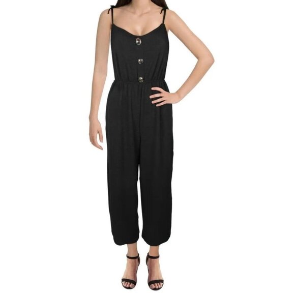SPEECHLESS Junior's Stretch Wide Leg Overall Jumpsuit Black Size M - Picture 1 of 8